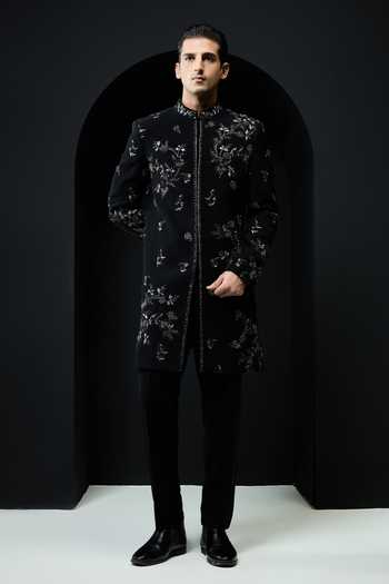 Sarab Khanijou Embellished Sandwash Sherwani Jacket & Trouser Set 