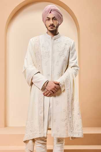 Sarab Khanijou Raw Silk Embroidered Sherwani Set 