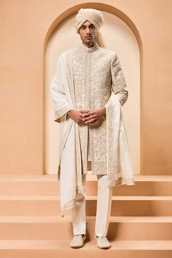 Sarab Khanijou Raw Silk Embroidered Sherwani Set 