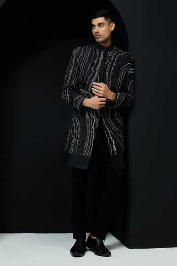 Sarab Khanijou Raw Silk Sherwani Jacket & Trouser Set 