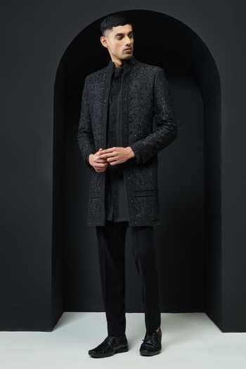 Sarab Khanijou Embellished Sherwani Jacket Kurta Set 