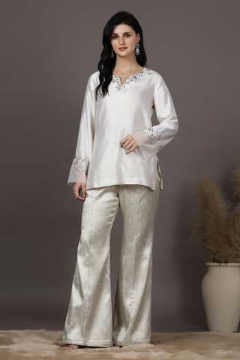 Pooja Peshoria Neckline Embroidered Kurta & Palazzo Set 