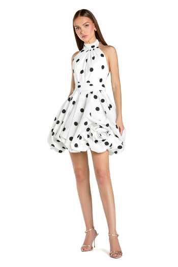Mac Duggal Polka Dot Pattern Halter Dress 