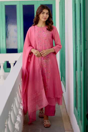 Beige Pure Mul Chanderi Kurta Set 