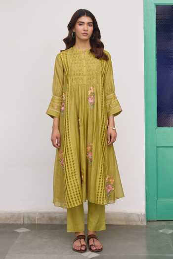 Beige Hand Embroidered Kurta & Pant Set