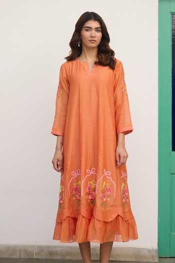 Beige Pure Mul Chanderi Dress