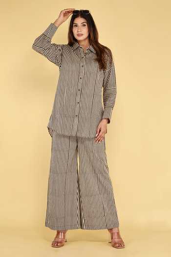 Kalakaari By Sagarika Stripe Print Shirt & Palazzo Set 