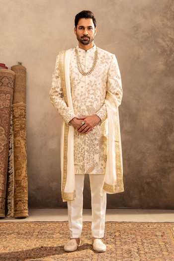 Millionaire Floral Embroidered Raw Silk Sherwani Set 