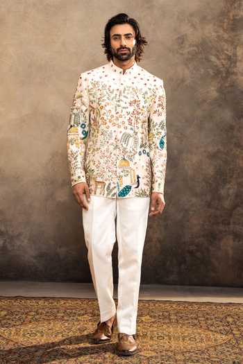 Millionaire Embroidered Raw Silk Bandhgala & Trouser Set 