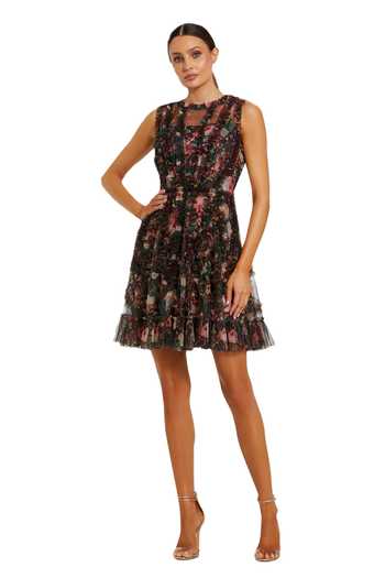 Mac Duggal Micro Ruffle Floral Print Dress 