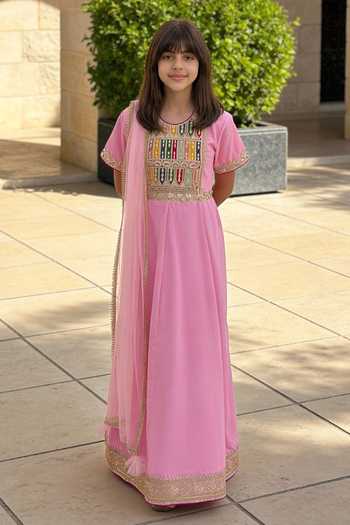 FAYON KIDS Embroidered Velvet Anarkali & Dupatta Set