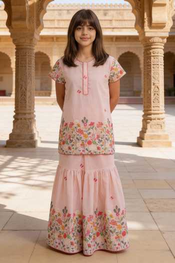 FAYON KIDS Embroidered Kurta & Sharara Set