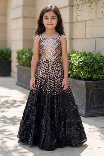 FAYON KIDS Sequin Embroidered Gown 
