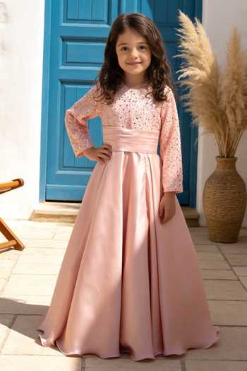 FAYON KIDS Pink Sequin Embroidered Gown 