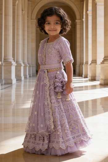 FAYON KIDS Lilac Embroidered Thread Lehenga Set 