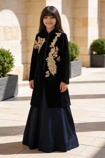 FAYON KIDS Embroidered Long Jacket & Lehenga Set 
