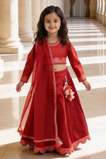 FAYON KIDS Raw Silk Lehenga Blouse Set 