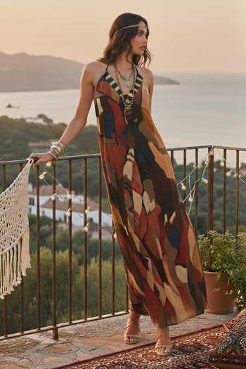 House Of Varada Bohemian Print A-Line Maxi Dress 