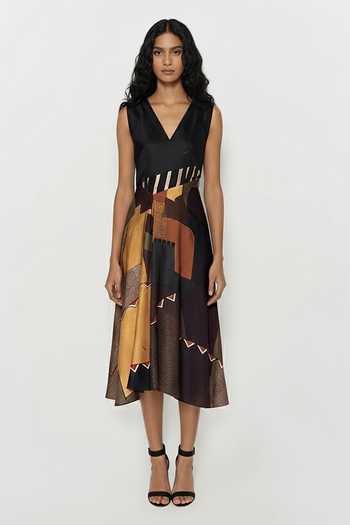House Of Varada Midnight Patchwork Print Dress 
