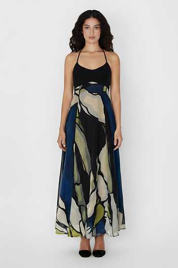 House Of Varada Abstract Floral Print Halter Dress 