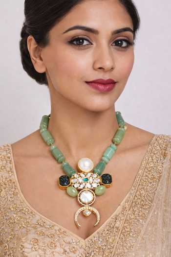 Xago Kundan Polki Moissanite Chand Pendant Necklace 