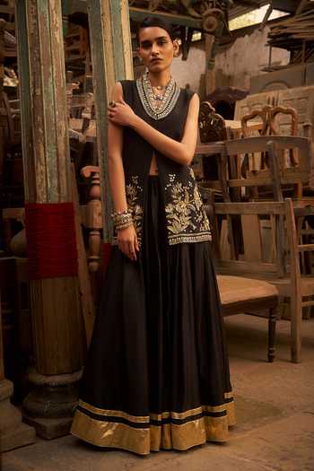 Hirika & Dhruti Hand Embroidered Jacket & Kali Sharara Set 