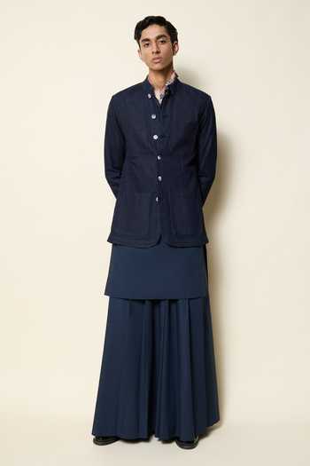 House Of Three Navy Chest Pocket Kurta 