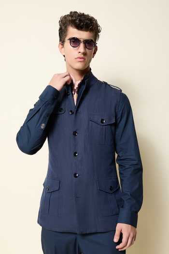 House Of Three Navy Linen Utility Waistcoat 