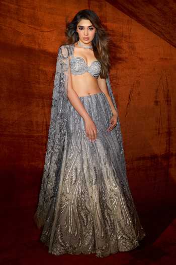 Geisha Designs Moonlit Mirage Lehenga & Draped Sleeve Blouse Set 