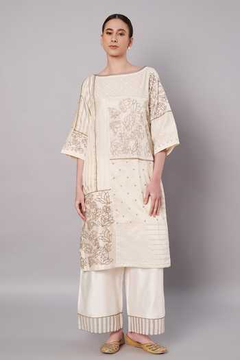 Doux Amour Spring Collage Embroidered Kurta & Palazzo Set 