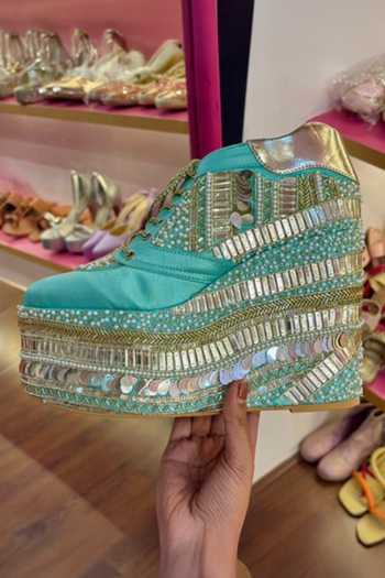 Tiesta Mint Poppy Wedge Sneakers 