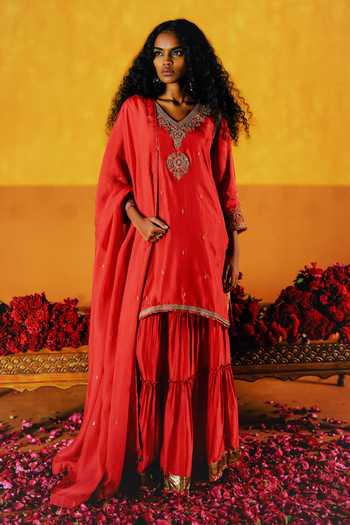 Alam By Tulsi Patel Semal Neck Embroidered Kurta Sharara Set 