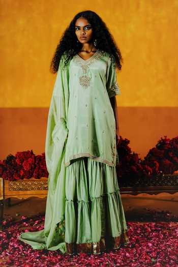 Alam By Tulsi Patel Semal Neck Embroidered Kurta Sharara Set 