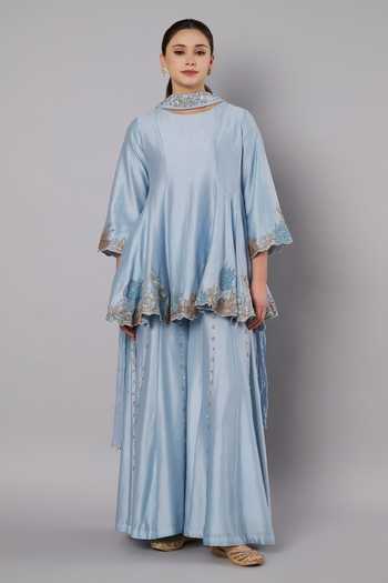 Doux Amour Meadow Border Embroidered Kurta Sharara Set 