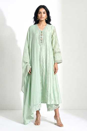 Basanti Kapde aur Koffee Chanderi Pattern Kurta Set 
