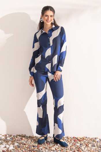 Zazu Navy Geometric Print Shirt & Trouser Set 
