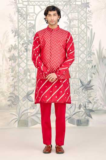 Shyam Narayan Prasad Chanderi Brocade Kurta Set With Bundi 