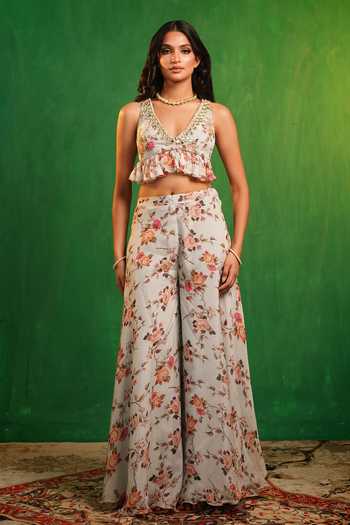 Ahi Clothing Floral Print Blouse & Sharara Set 