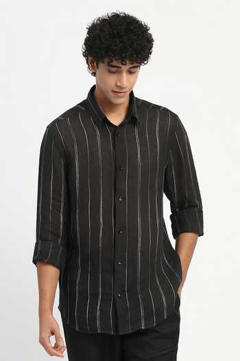 Abraham And Thakore Aari Stripe Embroidered Shirt 