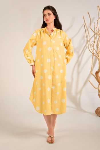 Moh India Marigold Polka Dot Shirt Dress 