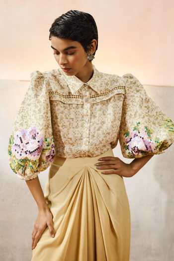Pooja Rajgarhia Gupta Puff Sleeve Floral Pattern Top 