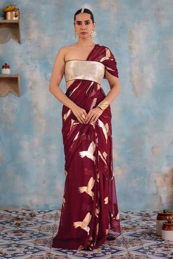Ajiesh Oberoi Noor-E-Amber Pre-Draped Saree & Blouse Set 