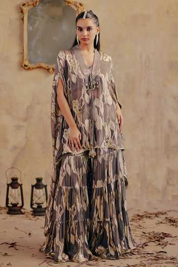 Ajiesh Oberoi Sofia Metallic Pattern Kurta Flared Pant Set 