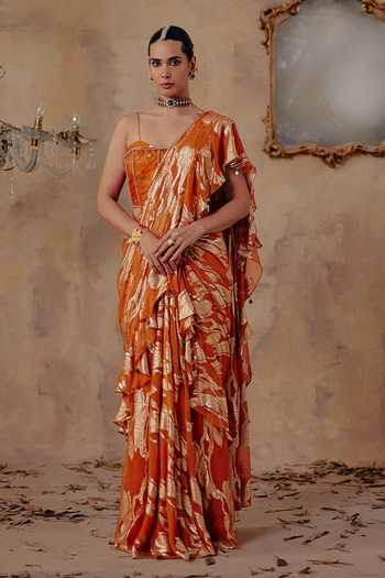 Ajiesh Oberoi Mehru Pre-Draped Ruffle Saree & Blouse Set 