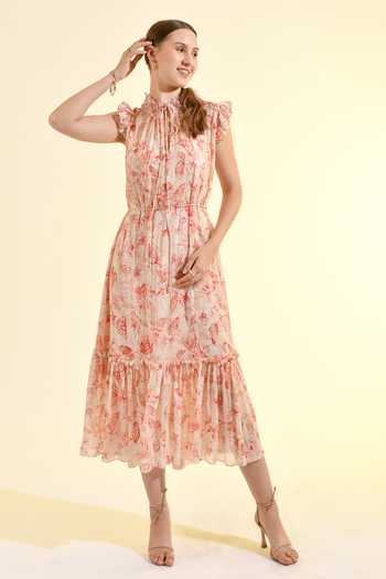 Bhanuni By Jyoti Floral Print Tiered Blush Dress 