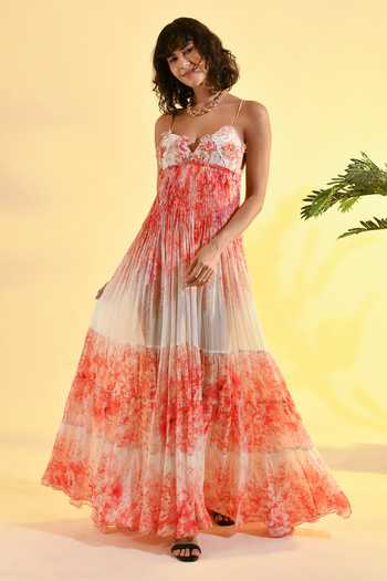 Bhanuni By Jyoti Cherry Blossom Floral Print Tiered Dress 