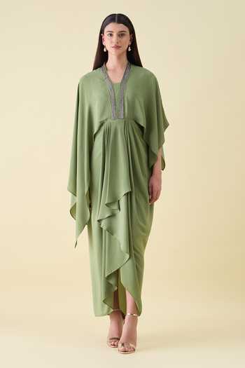 Aakaar Metallic Embellishment Silk Crepe Dress 