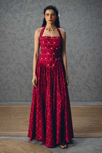 EASE Akari Checkered Print Dress 