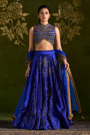 Almaari By Pooja Patel Rohiniya Embroidered Silk Lehenga Set 