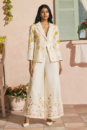 Chandrima Ivory Cutwork Flared Pant 